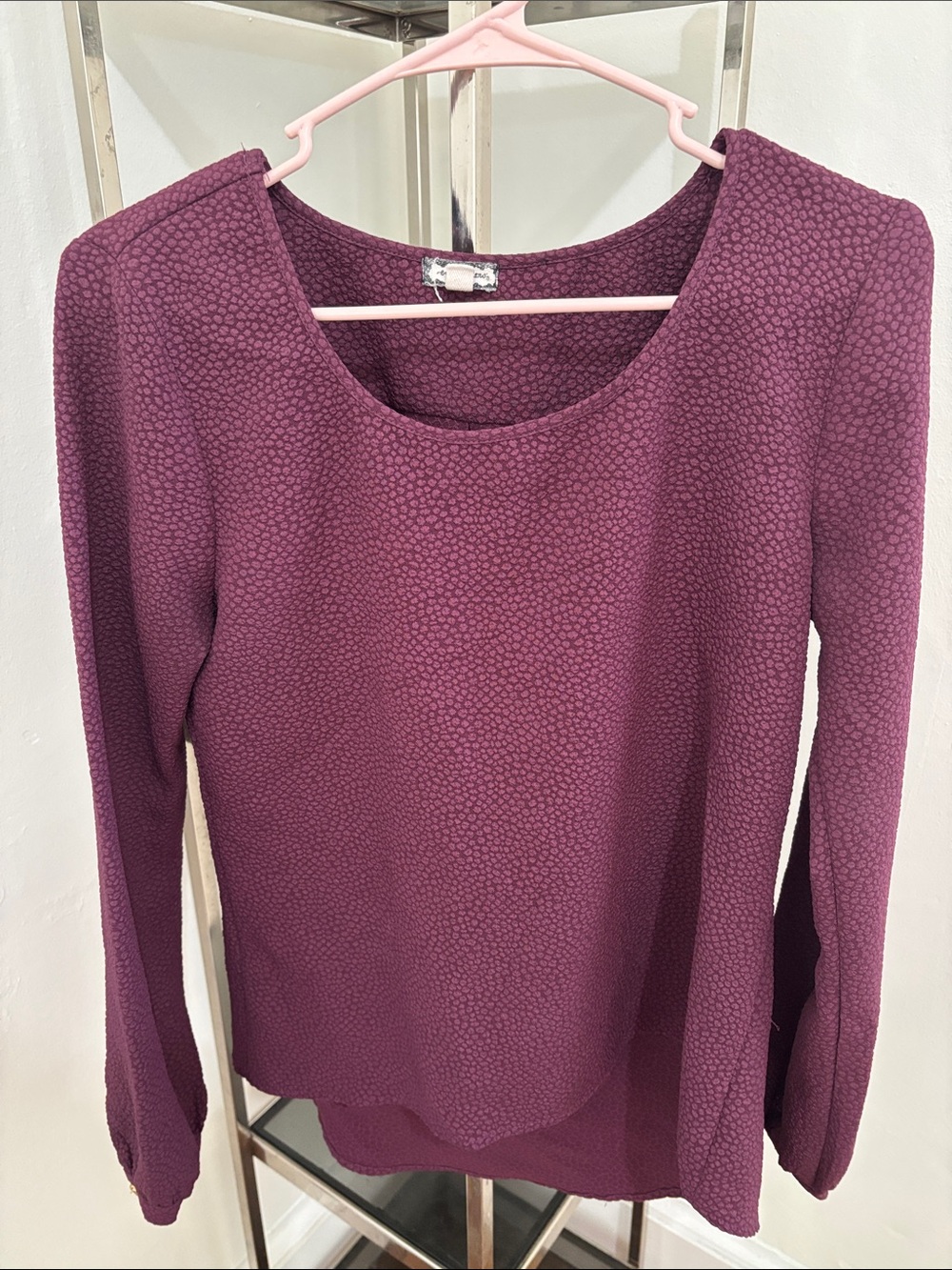 Eyeshadow Plum Textured Scoop-Neck Long Sleeve Top